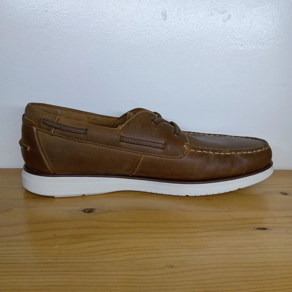 Florsheim Tropics‎ Elastic Lace Moc Toe Boat Cognac Leather Mens 12 M Shoes